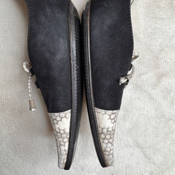 Chanel Suede Kitten Heel Pumps Snakeskin Cap Toe CC Logo Lace Up 37.5 - Picture 4 of 12